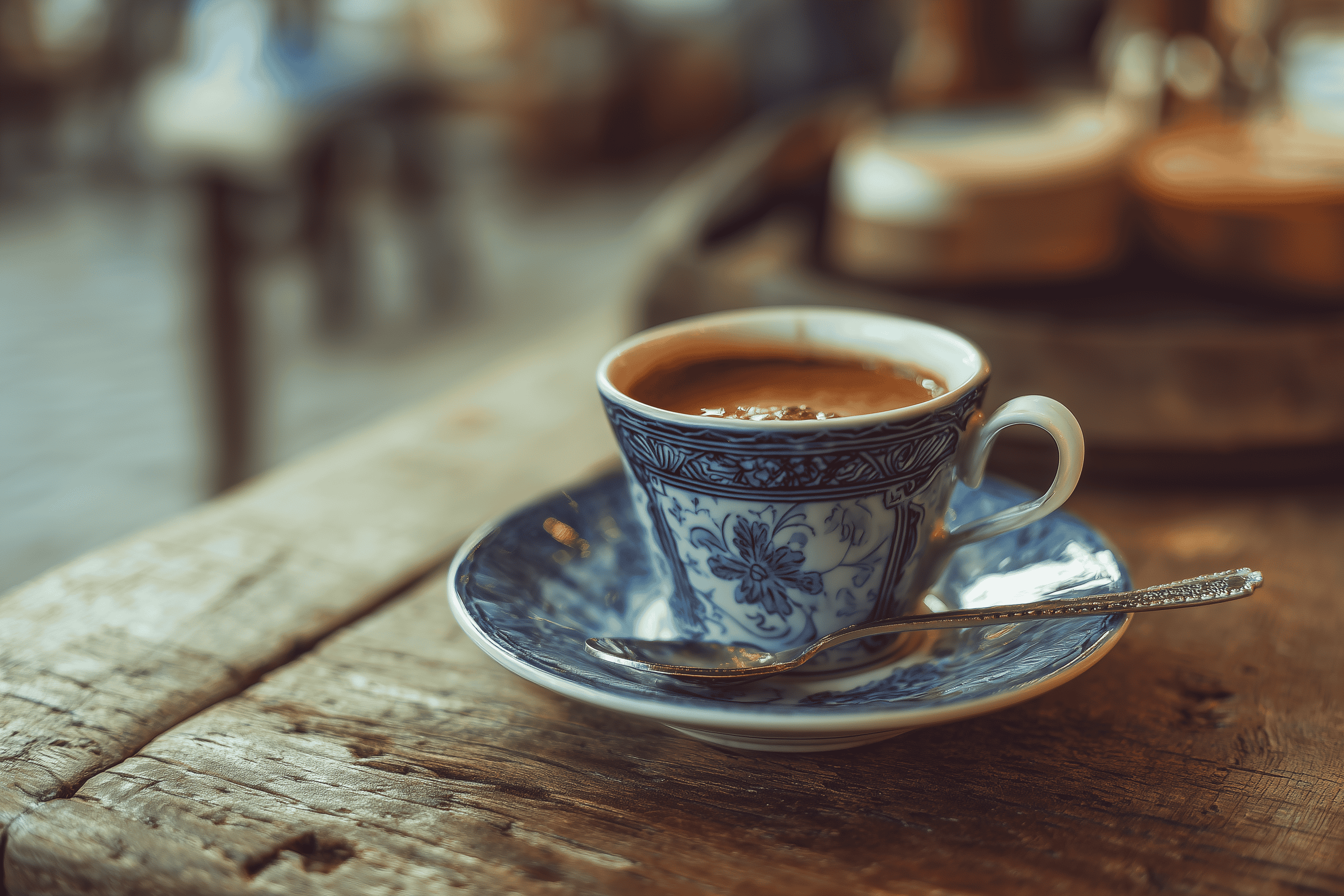 A bustling Turkish coffee house with guests engaged in conversation.