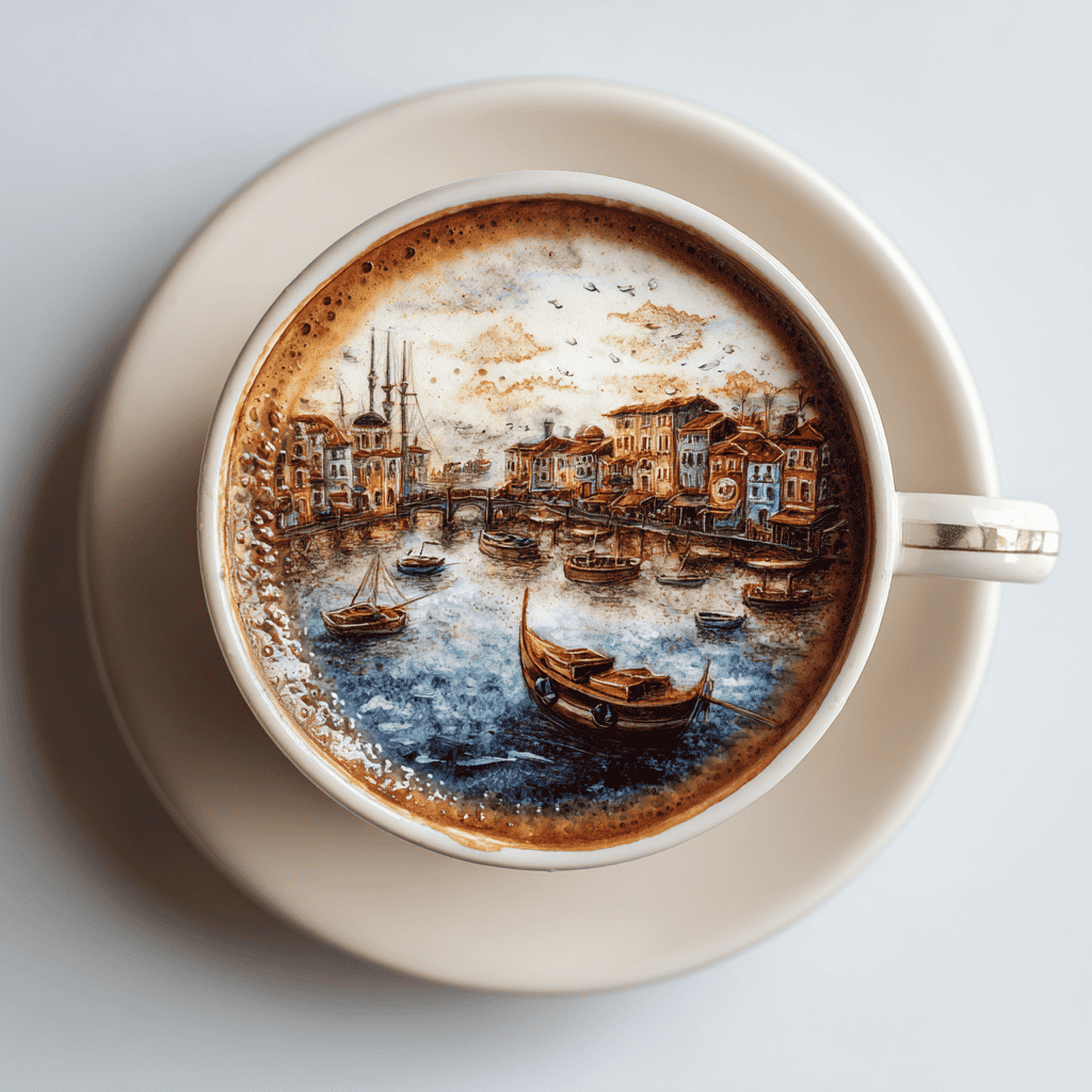 A lively Italian espresso bar scene with people enjoying coffee.